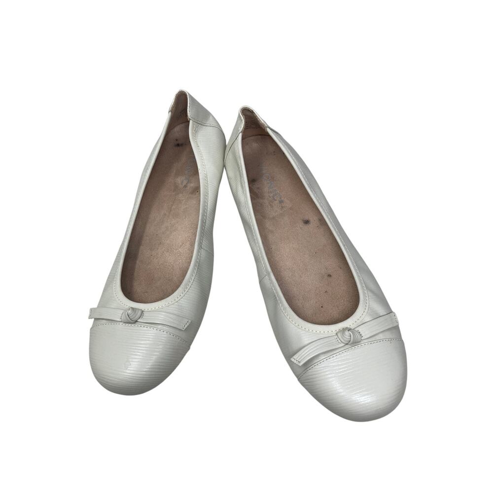 Vionic Amore Ballet Flats Womens 9.5 Ivory Leather Comfort Orthotic Bow Shoes